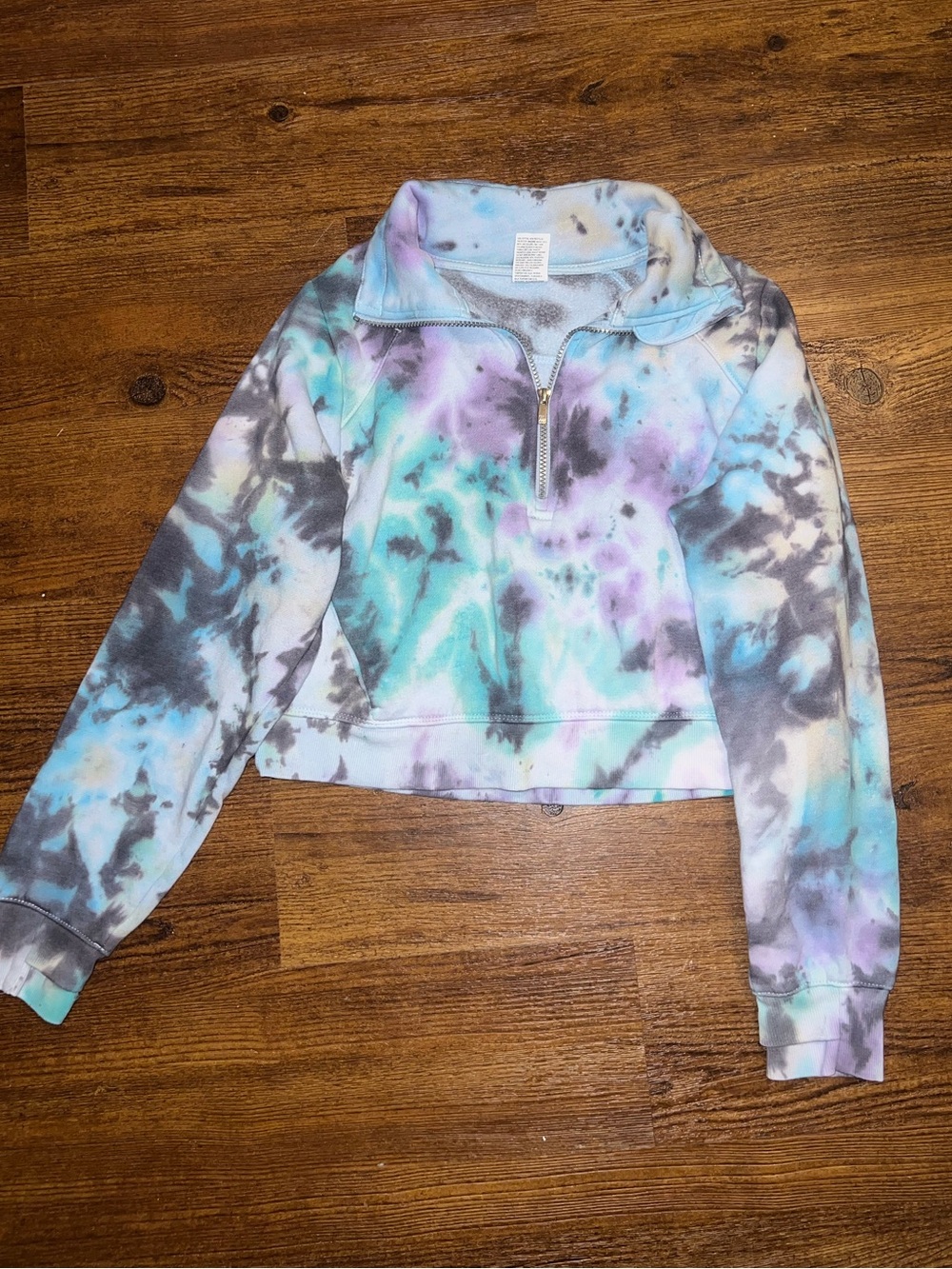 All in Motion Crop Fleece Blue Tie Dye Quarter Zip Retro Casual Lounge Size S